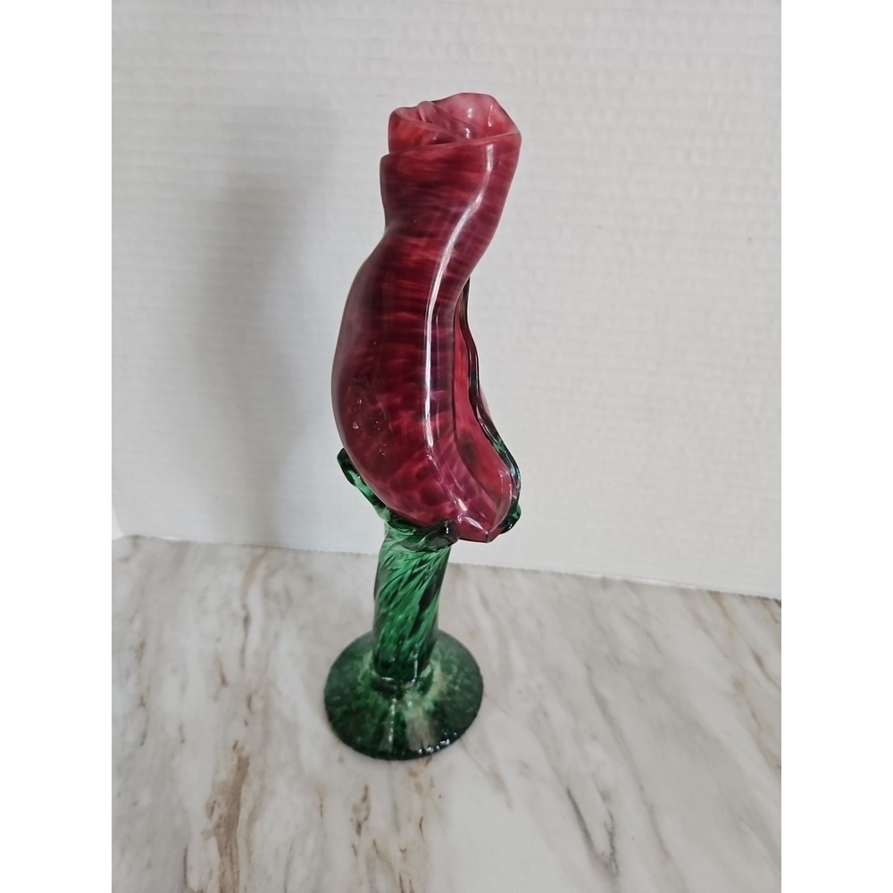 ART GLASS‎ RED ROSE BUD GREEN Base GLASS FLOWER - Picture 6 of 11
